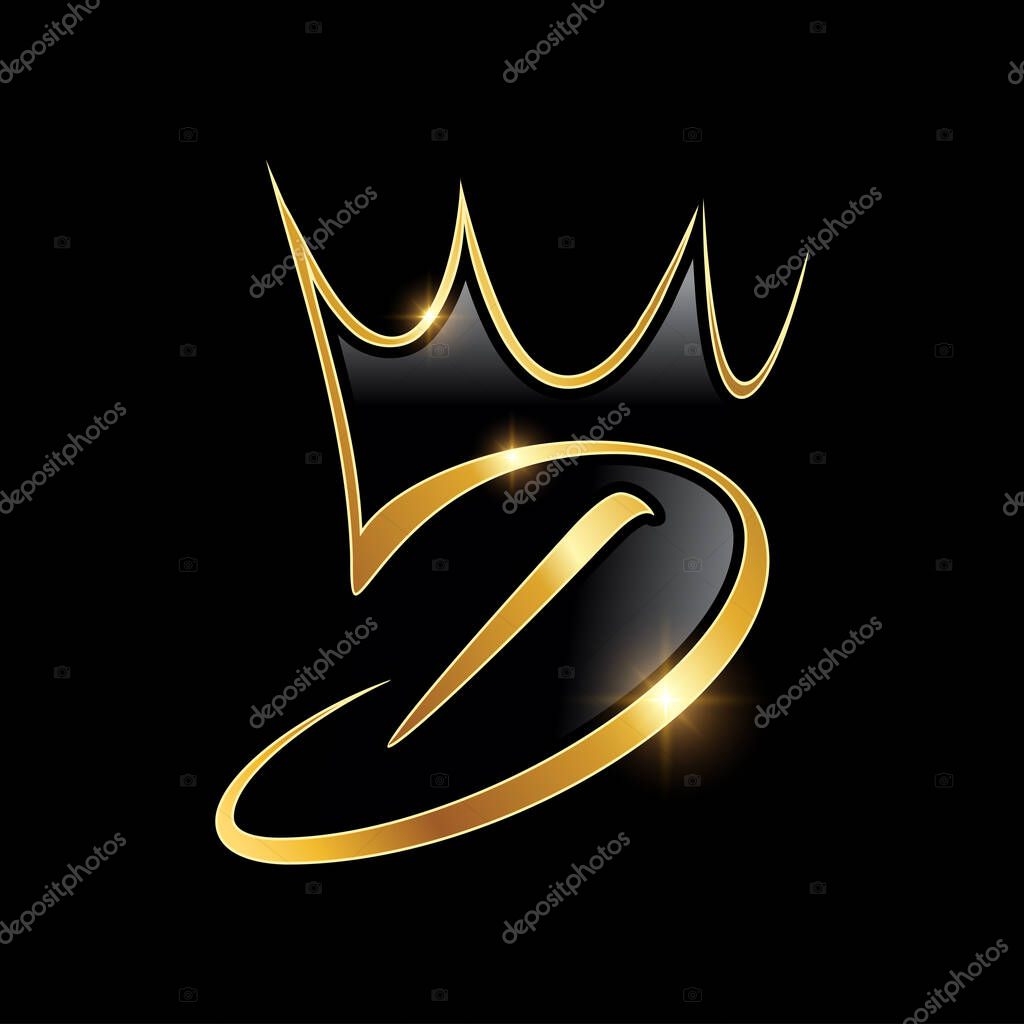 Gold Monogram Crown Logo Initial Letter D