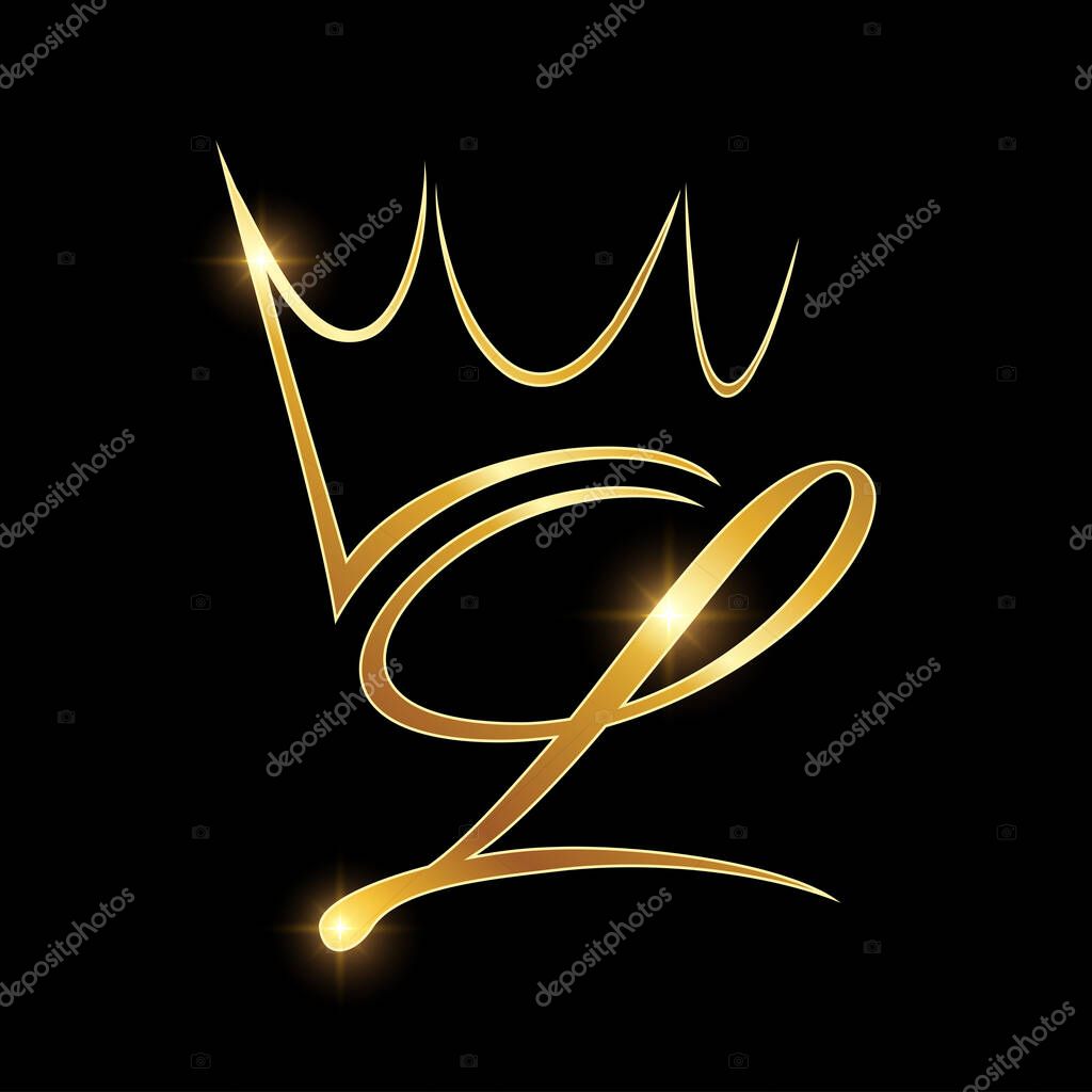 Gold Monogram Crown Logo Initial Letter L