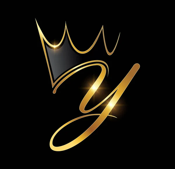 Golden Monogram Crown Logo Initial Letter — Stock Vector