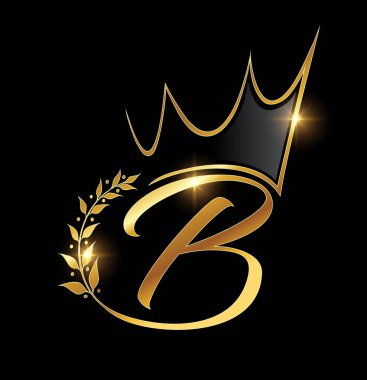 Altın Taç ve Yaprak Monogramı İlk harf B
