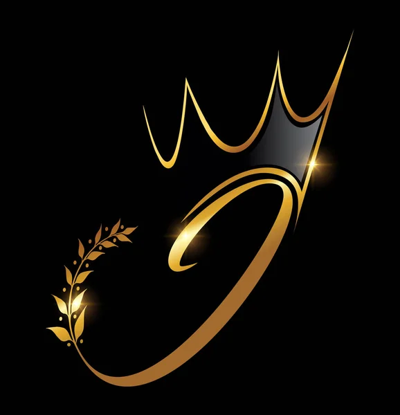 Gold Crown Leaf Monogram Initial Letter — Stock Vector