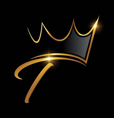 Altın Taç ve Yaprak Monogramı İlk harf T