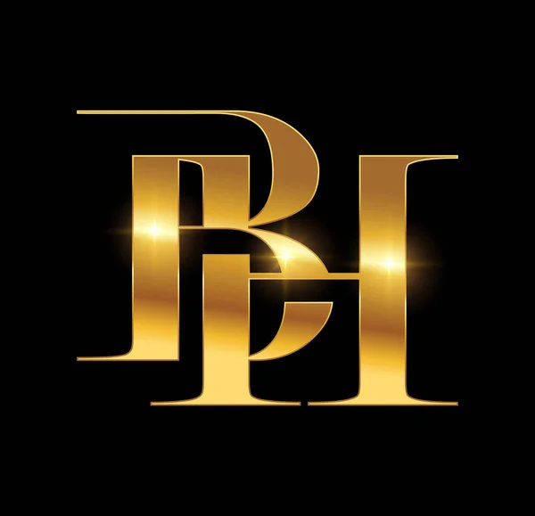 黄金のモノグラムロゴ初期文字Bh — ストックベクタ