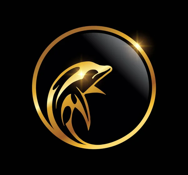 Gouden Cirkel Dolfijn Logo Vector Ikoon — Stockvector
