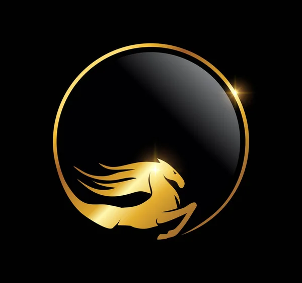 Gouden Cirkel Horse Logo Vector Ikoon — Stockvector