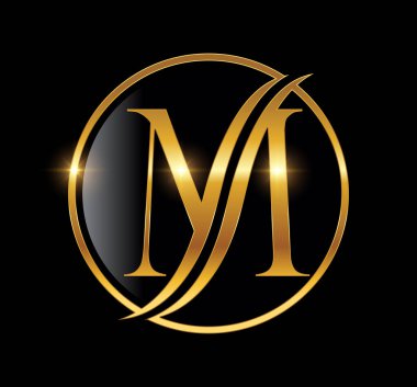 Golden Monogram Circle Logo Initial Letter M