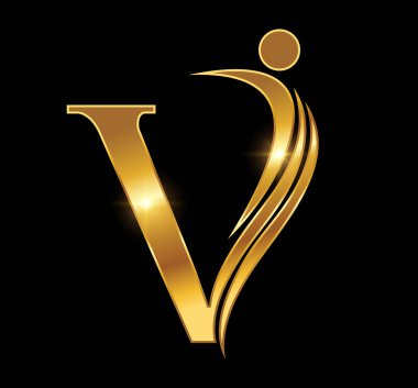 Golden Monogram Logo Initial Letter V