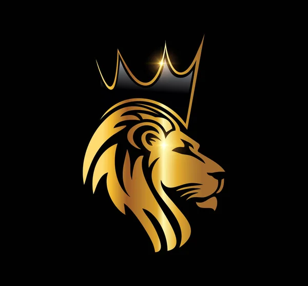 Golden Lion Head Crown Logo Vector Icon — Wektor stockowy