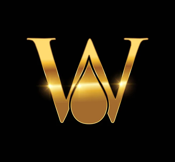 金色水滴标志符号字母W矢量图标 — 图库矢量图片