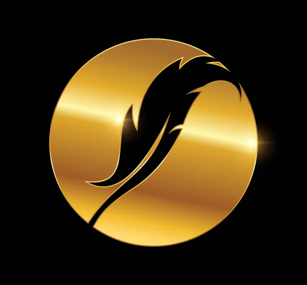 Ícone Vetor Logotipo Pena Dourada —  Vetores de Stock
