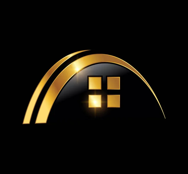 Golden Swoosh Home Logo Ikona — Stockový vektor