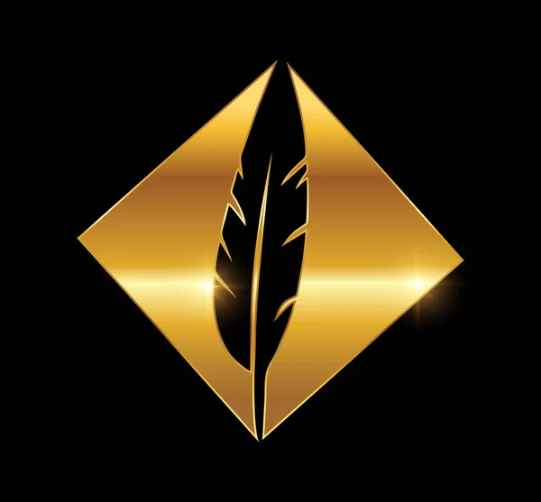 Złote Pióro Logo Wektor Ikona — Wektor stockowy