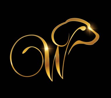 Altın Köpek Monogramı Logosu Baş harfi W