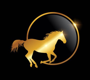 Golden Horse in Circle Logo Vector Icon clipart