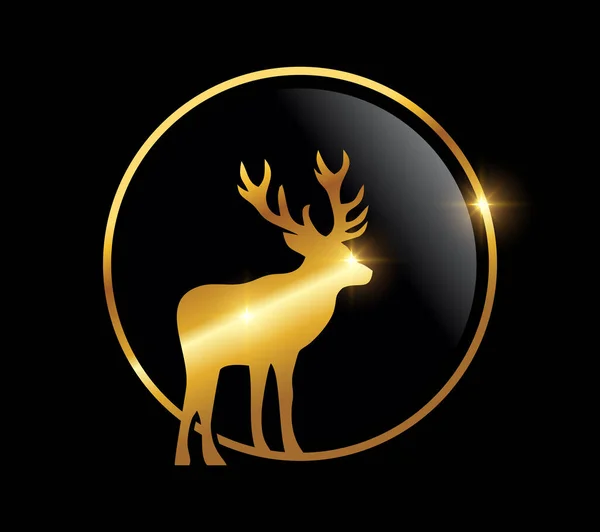 Złoty Jeleń Ikonie Logo Koła — Wektor stockowy