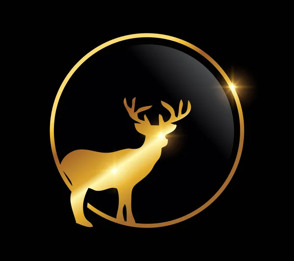 Złoty Jeleń Ikonie Logo Koła — Wektor stockowy