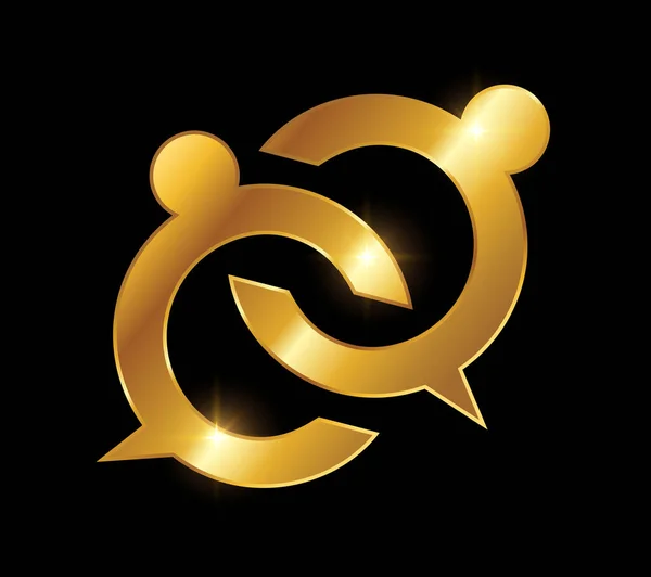 Golden Chat Pessoas Ícone Vetor Logo —  Vetores de Stock