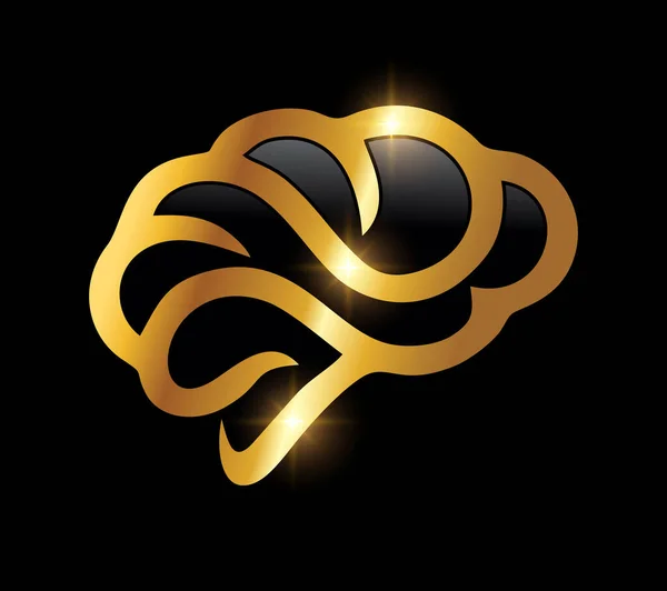 Golden Human Brain Logo Ícone — Vetor de Stock