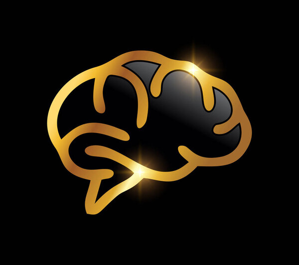 Golden Human Brain Logo Icon