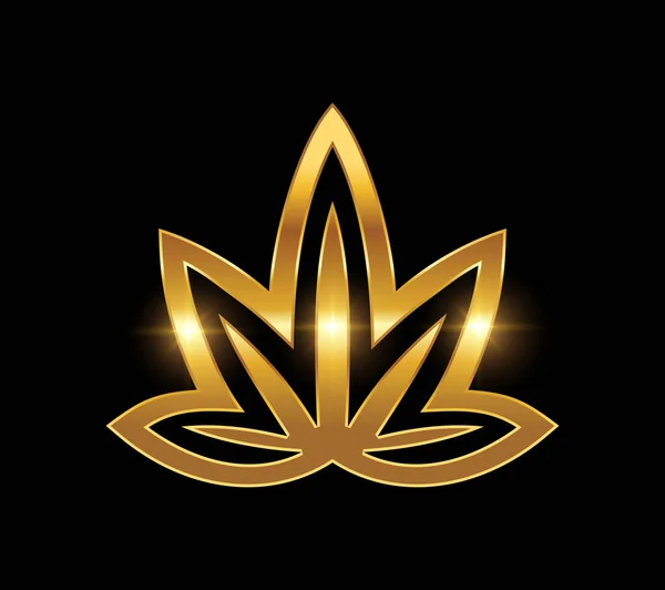 ゴールデン大麻の葉のロゴアイコン — ストックベクタ