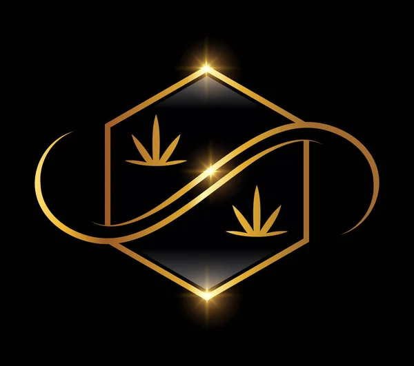 ゴールデン大麻の葉のロゴアイコン — ストックベクタ