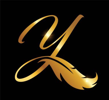 Altın Tüy Monogram Logosu Baş harfi Y