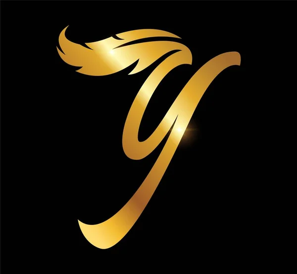 Golden Feather Monogram Logo Initial Letter — 스톡 벡터