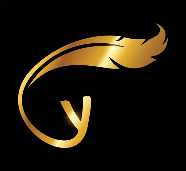 Golden Feather Monogram Logo Anfangsbuchstabe — Stockvektor