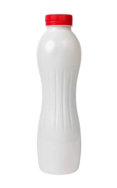 一壶用白色隔离的酸奶 白色塑料瓶 高质量的照片 — 图库照片