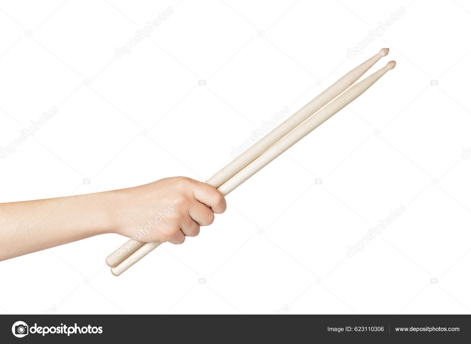 Wooden Drumsticks Hand Drum Sticks Isolated White Background Holding