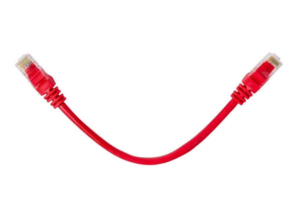 Cable Conexión Rojo Aislado Blanco Cable Conexión Con Conector Rj45 — Foto de Stock