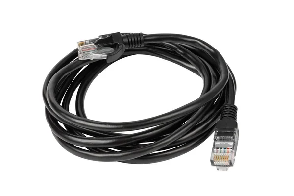Cable Conexión Con Conector Rj45 Cable Conexión Negro Aislado Blanco — Foto de Stock