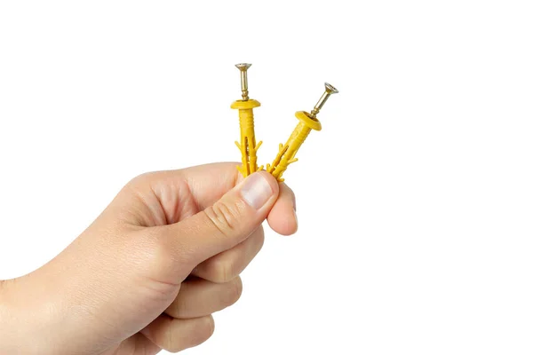Plastic Wall Screw Anchor Plugs Hand High Quality Photo — Stock Photo, Image