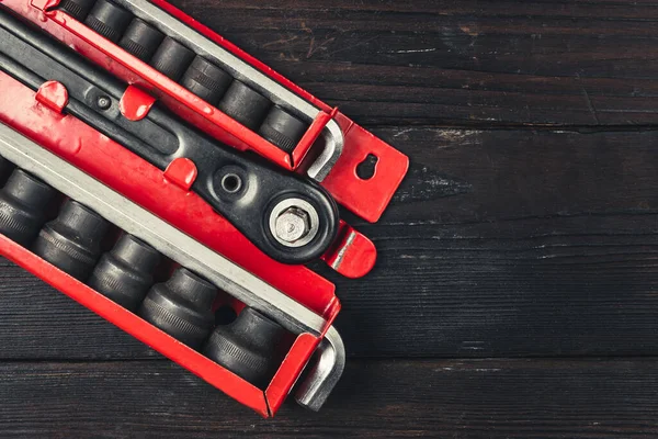 Soket anahtarı ayarlandı. Soket anahtar kiti yakın çekim. Yüksek kalite fotoğraf