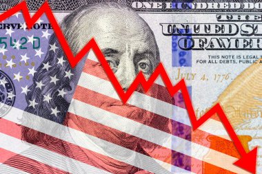 Amerikan dolarının arka planına düşen grafik. Aşağı akım. Yüksek kalite fotoğraf