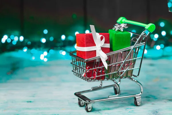 stock image Full shopping cart. Buy gifts. Gift season. High quality photo