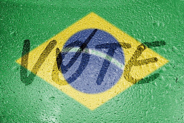 Свободные выборы в Бразилии. Выборы в Бразилии. Голос - надпись на фоне флага Бразилии. Воля бразильского народа. Высокое качество фото