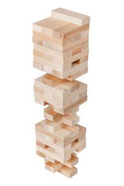  Jenga kulesi beyaz arka planda izole edildi. Jenga oyunu. Jenga ahşap bloklar. Yüksek kalite fotoğraf