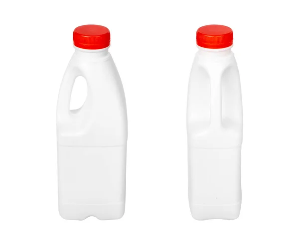 有把手的塑料瓶 白色背景的牛奶瓶 高质量的照片 — 图库照片