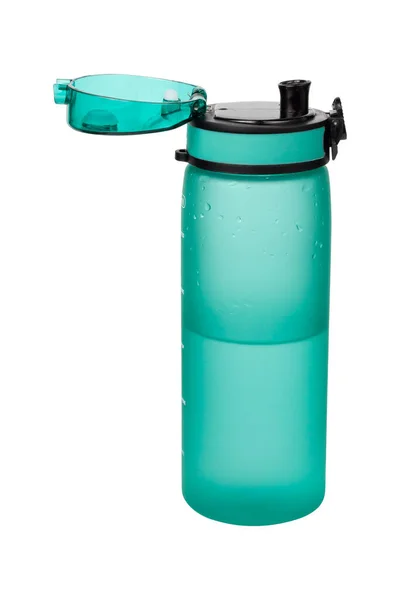 Ανοίξτε Ένα Μπουκάλι Νερό Λευκό Φόντο Επαναχρησιμοποιήσιμο Μπουκάλι Νερού Υψηλής — Φωτογραφία Αρχείου