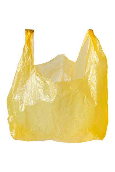 Saco Celofane Amarelo Saco Plástico Isolado Fundo Branco Foto Alta — Fotografia de Stock