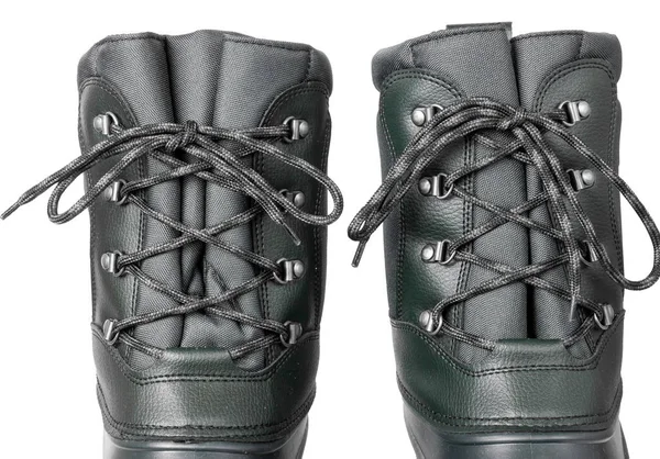 Cordões Sapatos Fechar Perto Botas Atadas Foto Alta Qualidade — Fotografia de Stock