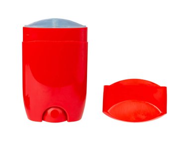 Kırmızı deodorant çubuğu beyaz arkaplanda izole edilmiş. Yüksek kalite fotoğraf