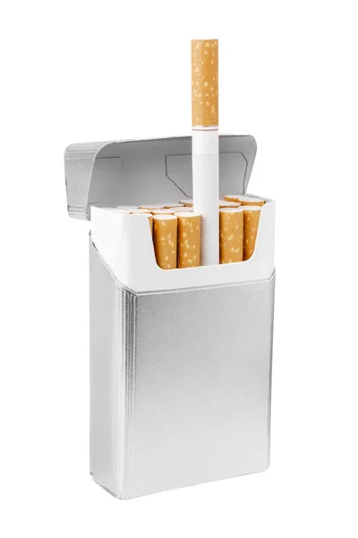Otevřete Krabičku Cigaret Bílém Pozadí Kvalitní Fotografie — Stock fotografie