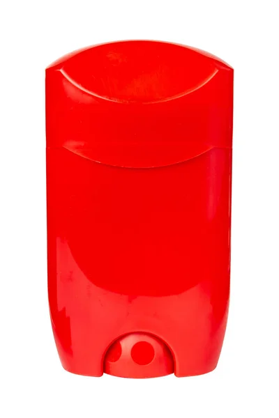 Botella Plástico Rojo Desodorante Sobre Fondo Blanco Foto Alta Calidad — Foto de Stock