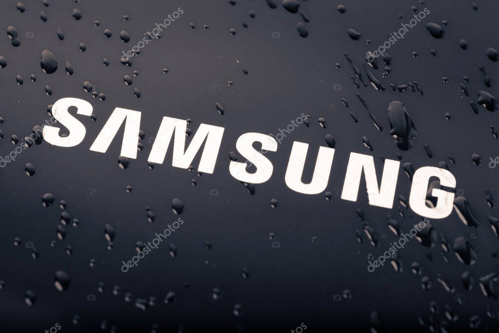 UKRAINE, DNEPR - JUNE 20, 2023: Samsung laptop cover. Samsung company logo. High quality photo