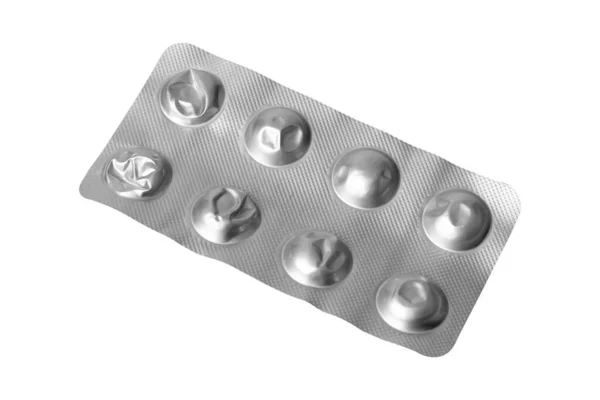 Szary Blister Tabletkami Wyizolowanymi Białym Tle Wysokiej Jakości Zdjęcie — Zdjęcie stockowe
