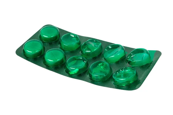 空的水泡 绿色药丸水泡 高质量的照片 — 图库照片