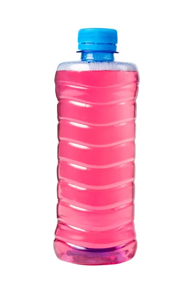 装有粉红色溶液的塑料瓶 在白色背景上隔离 高质量的照片 — 图库照片