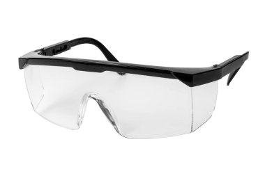 Koruyucu iş gözlükleri beyaz arka planda izole edilmiş. Yüksek kalite fotoğraf